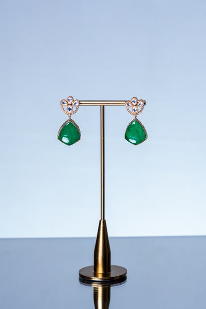 Green Emerald Doublet Drop and Moissanite Kundan Choker Necklace