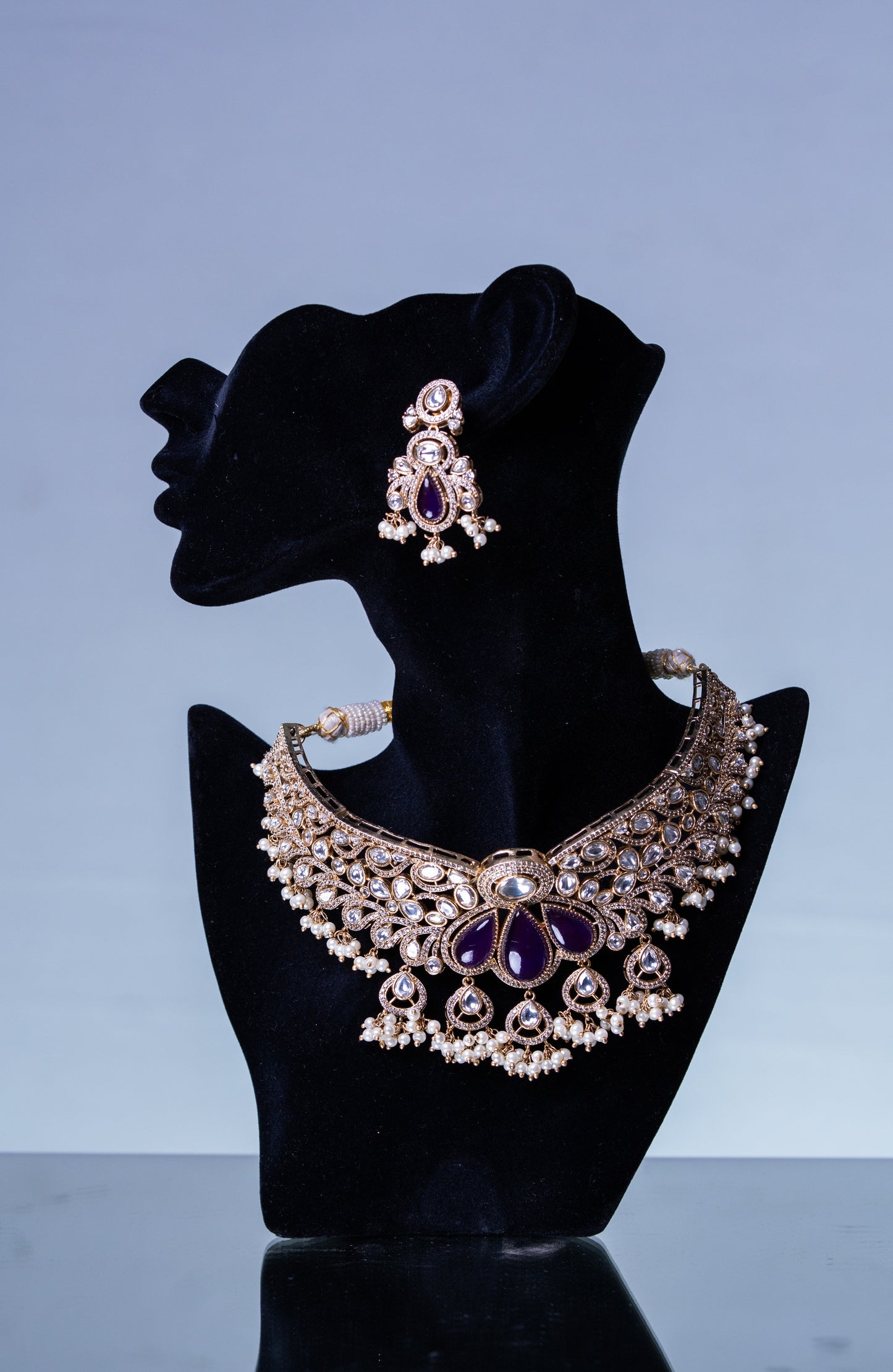 Purple Stone and Moissanite Kundan Choker Necklace