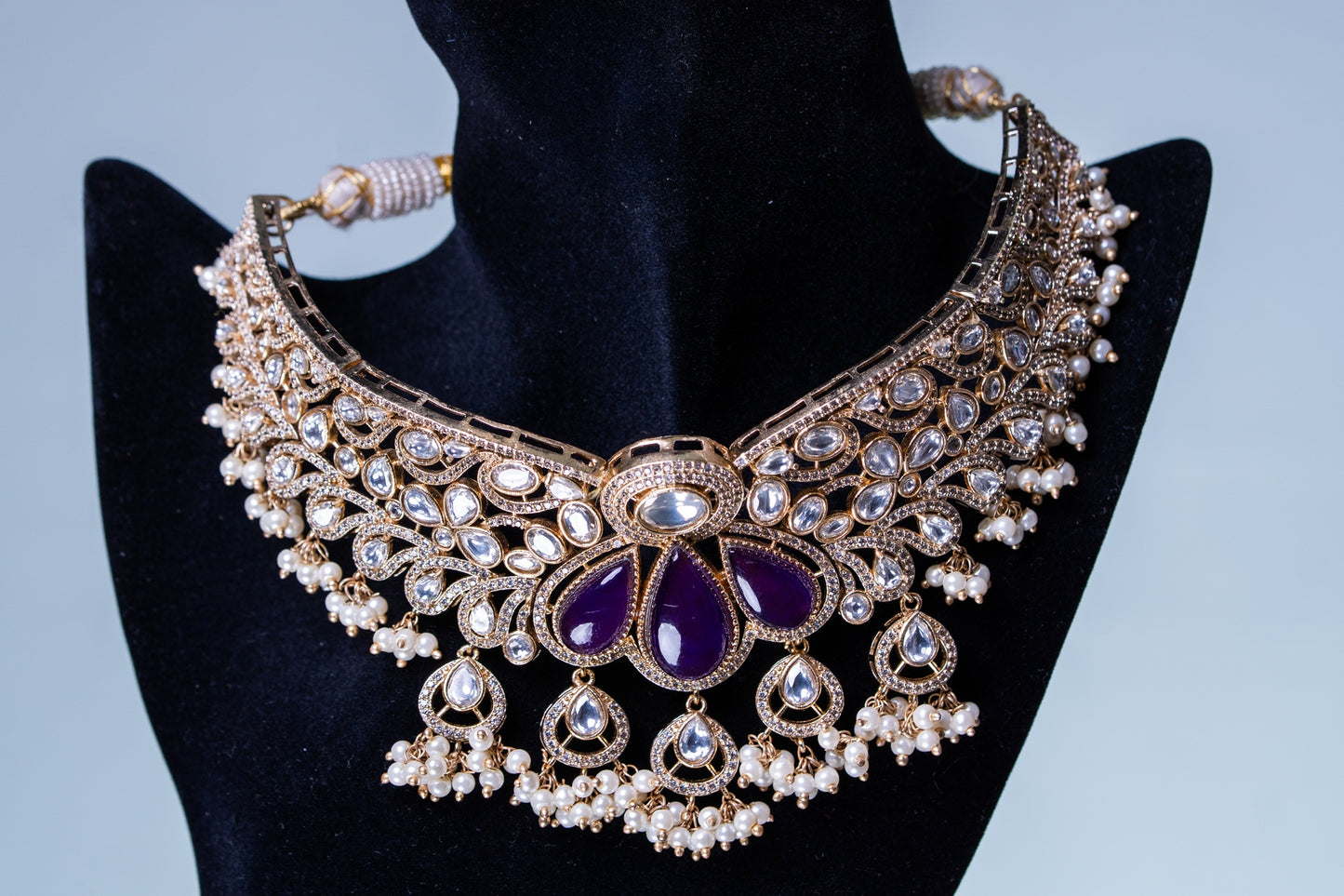Purple Stone and Moissanite Kundan Choker Necklace