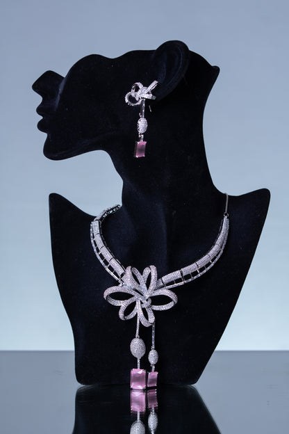 Italian Artistic Pink Stone American Diamonds Zirconia Designer Necklace