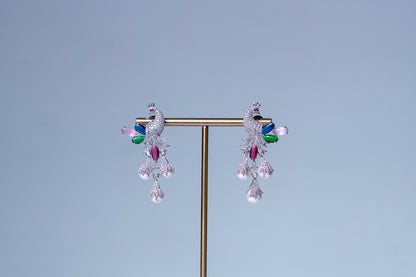 Peacock Studded with Multicolor Crystals and American Diamonds Zirconia Designer Necklace