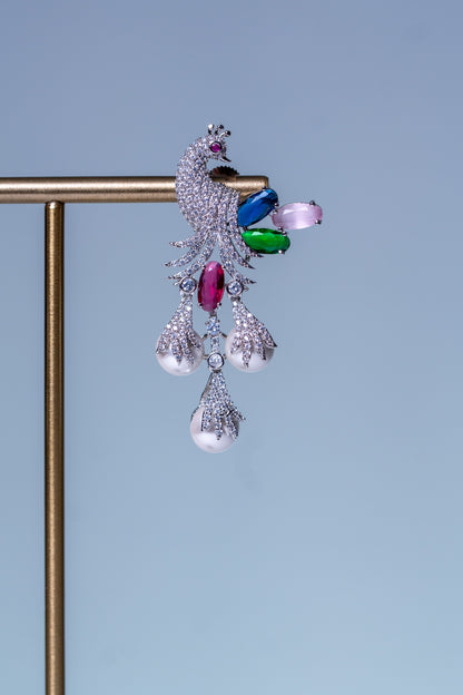 Peacock Studded with Multicolor Crystals and American Diamonds Zirconia Designer Necklace