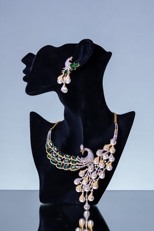 Peacock Studded with Multicolor Crystals and American Diamonds Zirconia Designer Necklace