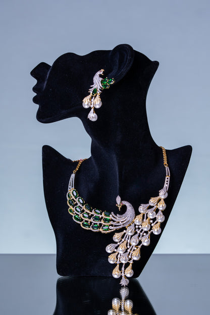 Peacock Studded with Multicolor Crystals and American Diamonds Zirconia Designer Necklace