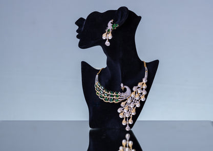 Peacock Studded with Multicolor Crystals and American Diamonds Zirconia Designer Necklace