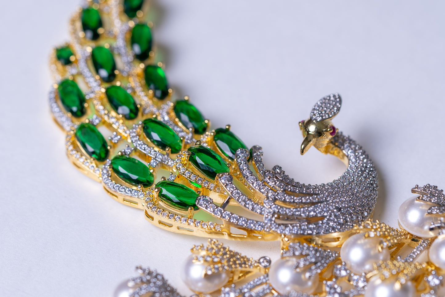 Peacock Studded with Multicolor Crystals and American Diamonds Zirconia Designer Necklace