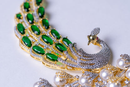 Peacock Studded with Multicolor Crystals and American Diamonds Zirconia Designer Necklace
