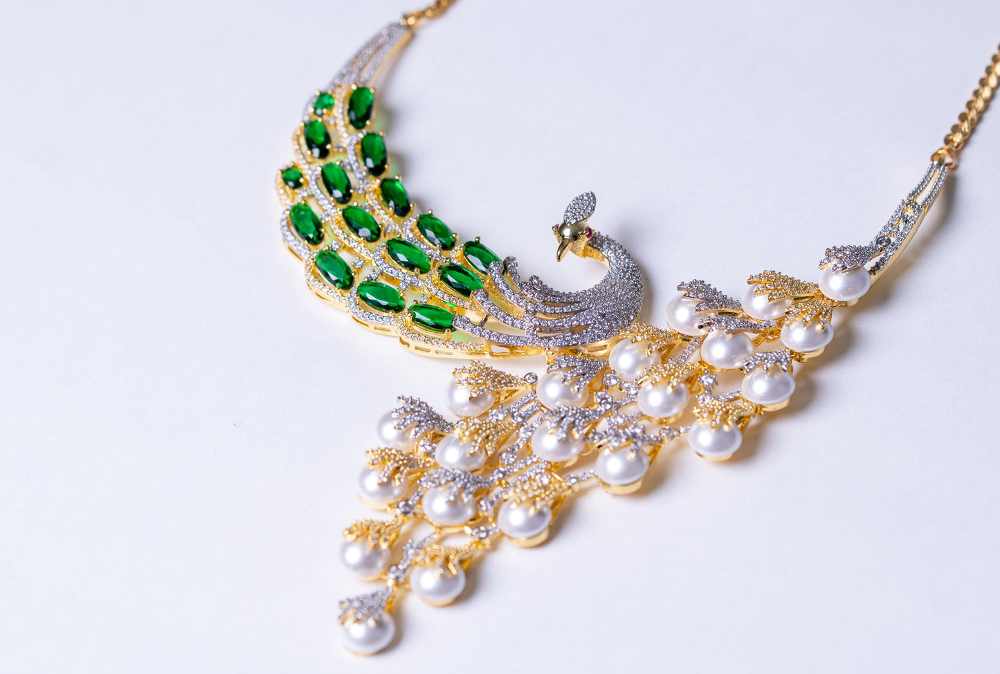 Peacock Studded with Multicolor Crystals and American Diamonds Zirconia Designer Necklace