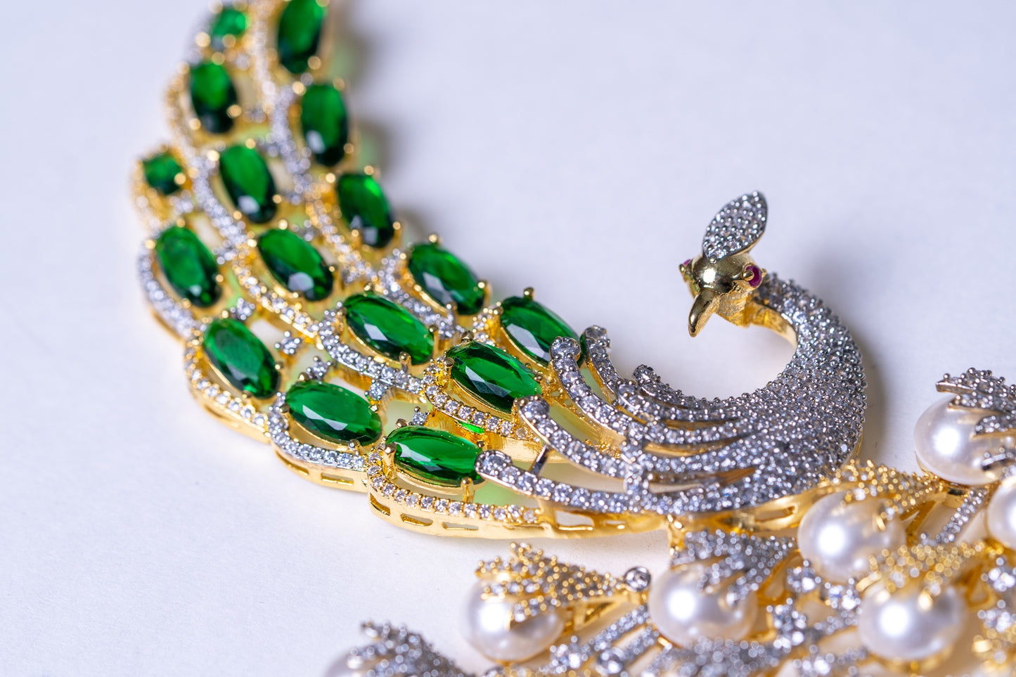 Peacock Studded with Multicolor Crystals and American Diamonds Zirconia Designer Necklace