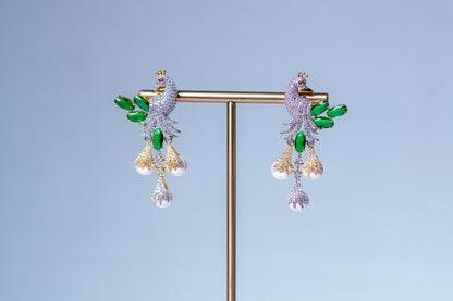 Peacock Studded with Multicolor Crystals and American Diamonds Zirconia Designer Necklace
