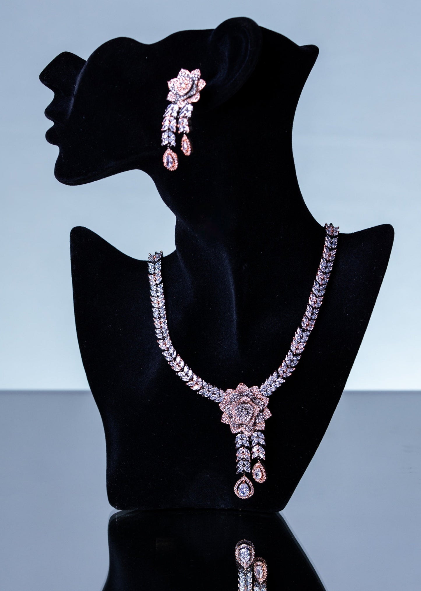 Italian Pink and White Nano American Diamonds Zirconia Designer Necklace
