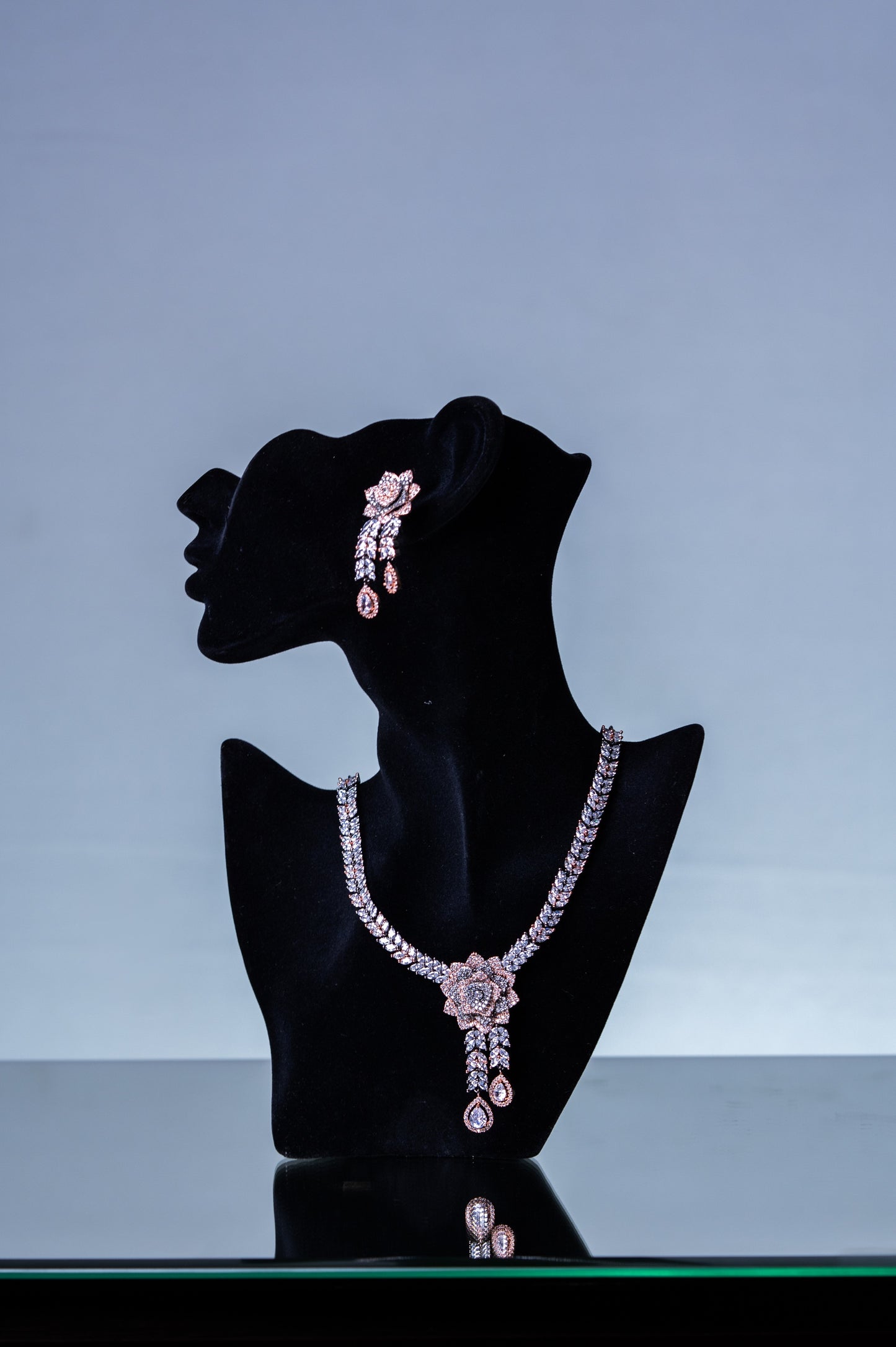 Italian Pink and White Nano American Diamonds Zirconia Designer Necklace