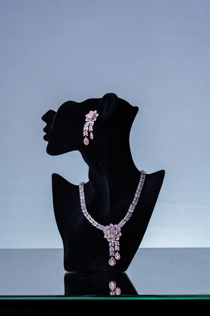 Italian Pink and White Nano American Diamonds Zirconia Designer Necklace