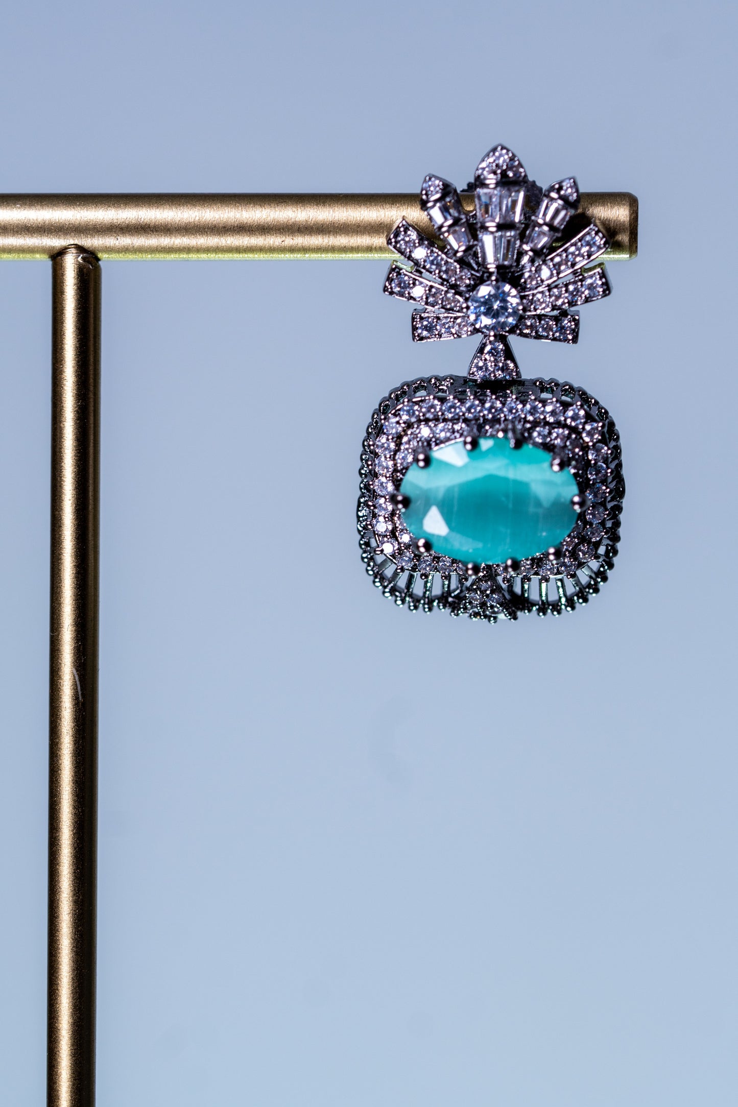 Aqua Mint Green Sapphire and American Diamonds Zirconia with Antique Oxidized Silver Plating Designer Necklace