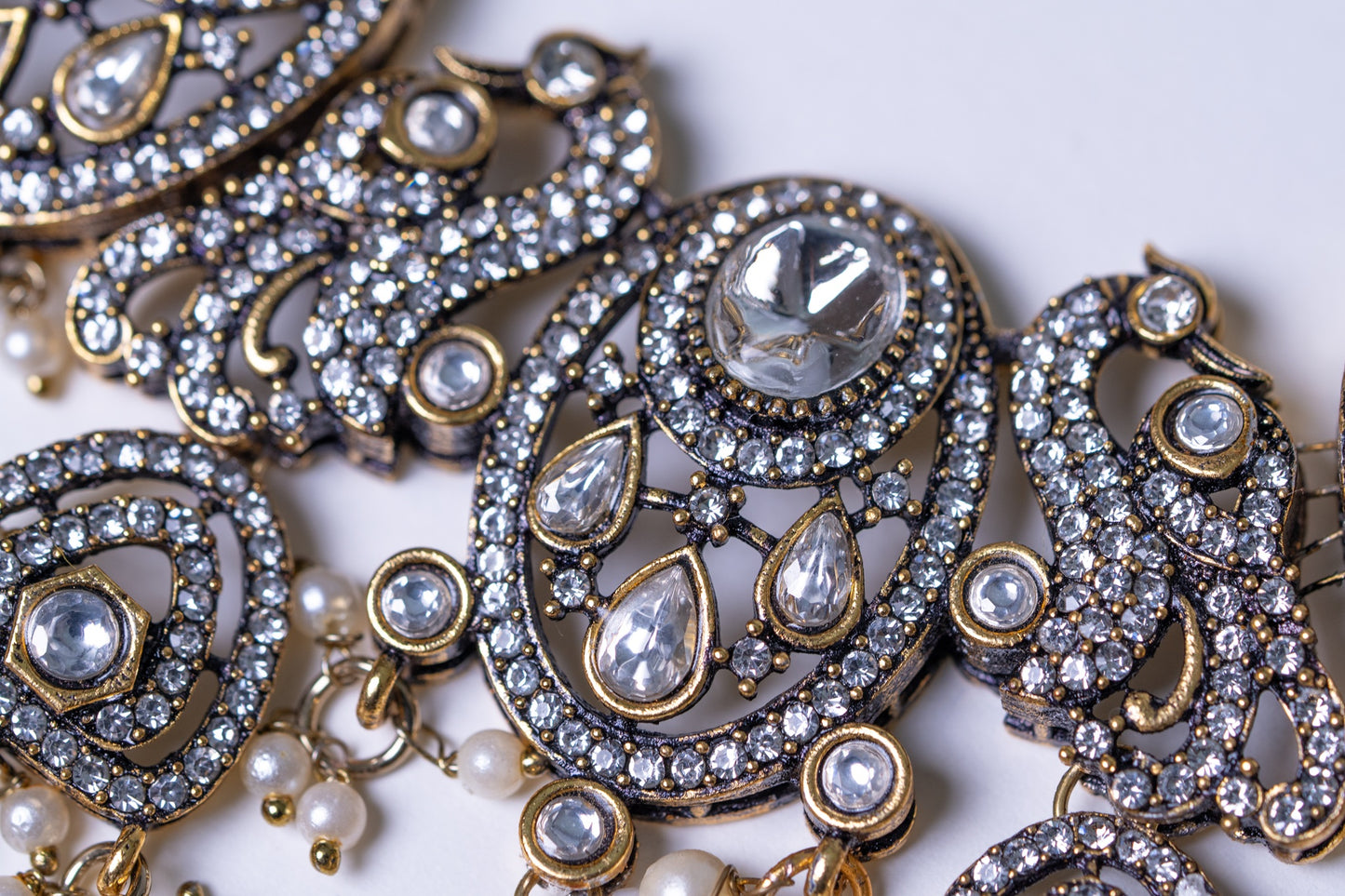 Indian Bridal Moissanite Polki with American Diamonds and Real Pearls Designer Necklace