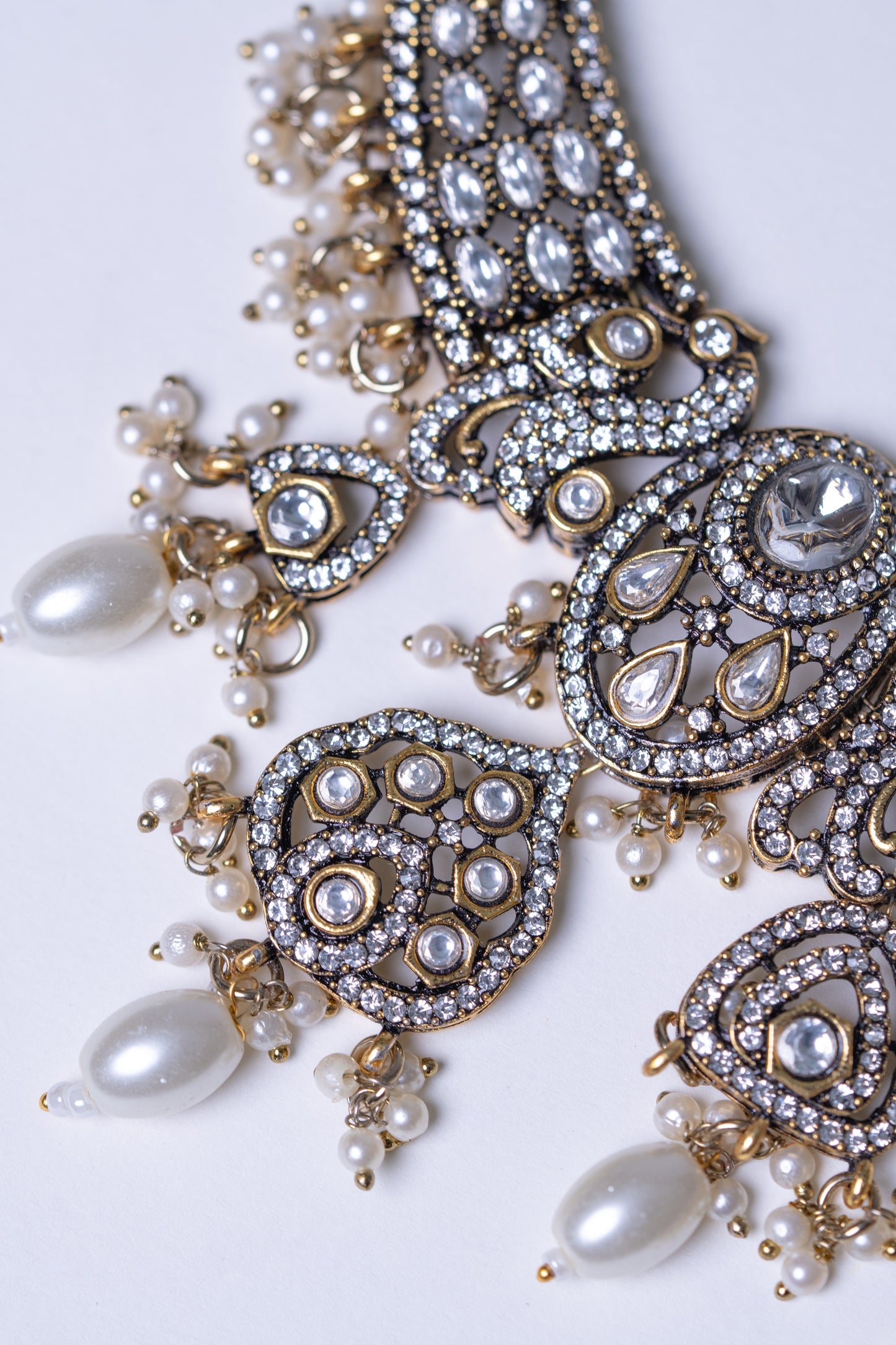 Indian Bridal Moissanite Polki with American Diamonds and Real Pearls Designer Necklace