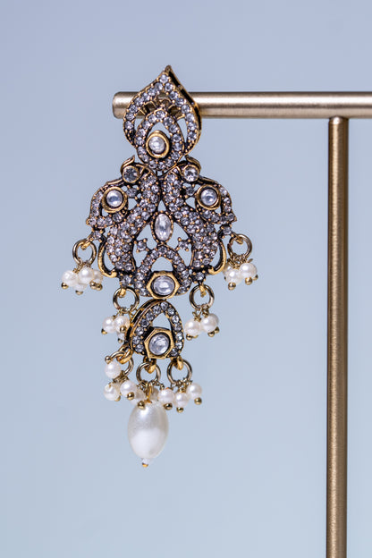 Indian Bridal Moissanite Polki with American Diamonds and Real Pearls Designer Necklace