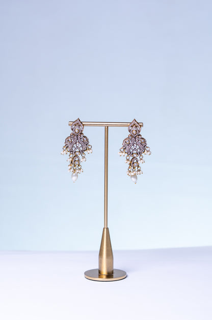Indian Bridal Moissanite Polki with American Diamonds and Real Pearls Designer Necklace
