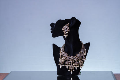 Indian Bridal Moissanite Polki with American Diamonds and Real Pearls Designer Necklace