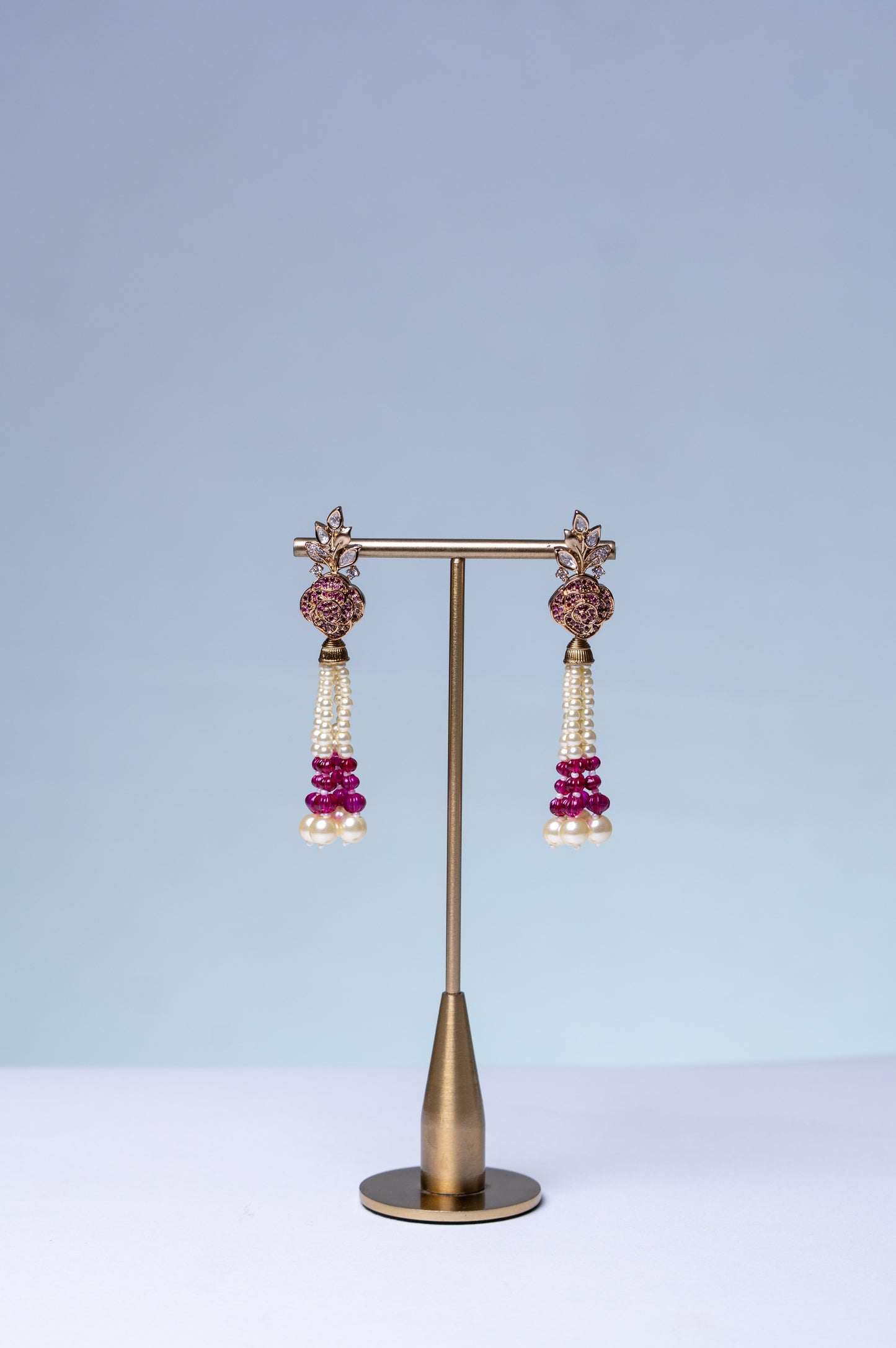 Italian Real Pearls Drop with Moissanite Polki and American Diamonds Zirconia Designer Hasli Necklace (PINK)