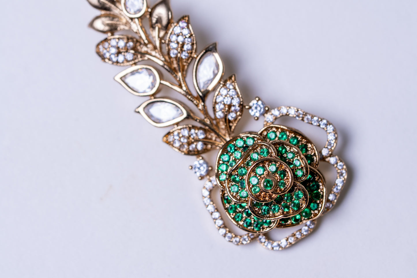Italian Real Pearls Drop with Moissanite Polki and American Diamonds Zirconia Designer Hasli Necklace (GREEN)
