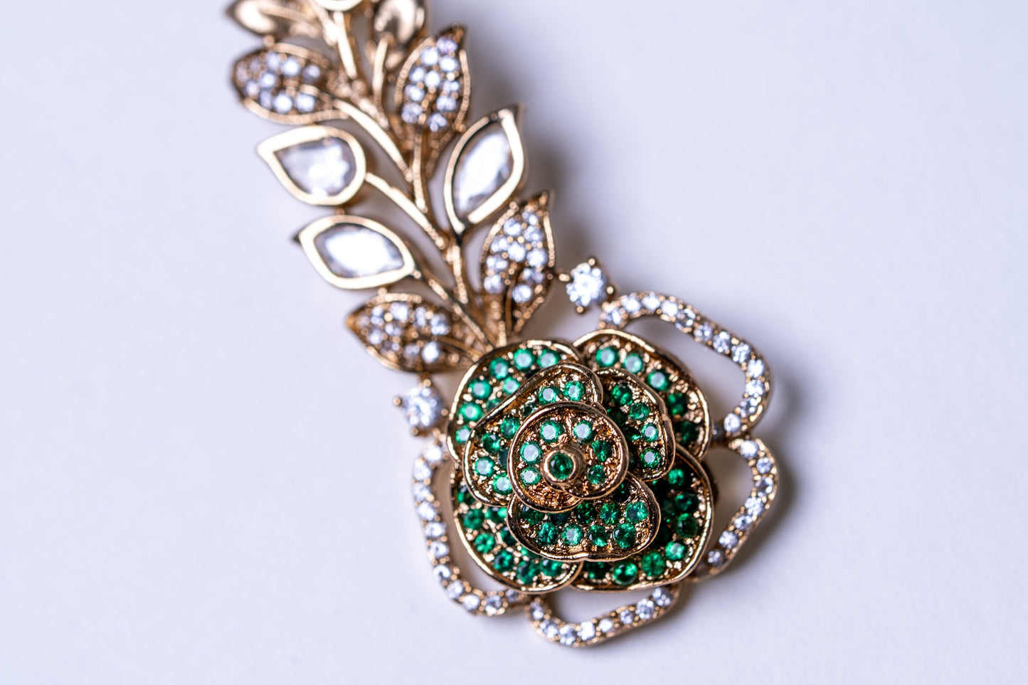 Italian Real Pearls Drop with Moissanite Polki and American Diamonds Zirconia Designer Hasli Necklace (GREEN)