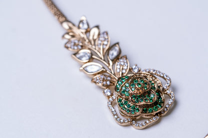 Italian Real Pearls Drop with Moissanite Polki and American Diamonds Zirconia Designer Hasli Necklace (GREEN)