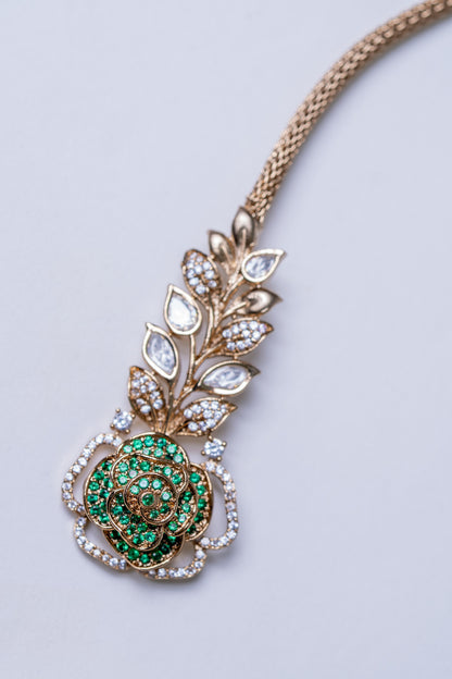 Italian Real Pearls Drop with Moissanite Polki and American Diamonds Zirconia Designer Hasli Necklace (GREEN)