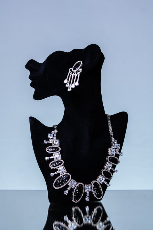 Black American Diamonds Zirconia and Rhinestone Designer Necklace