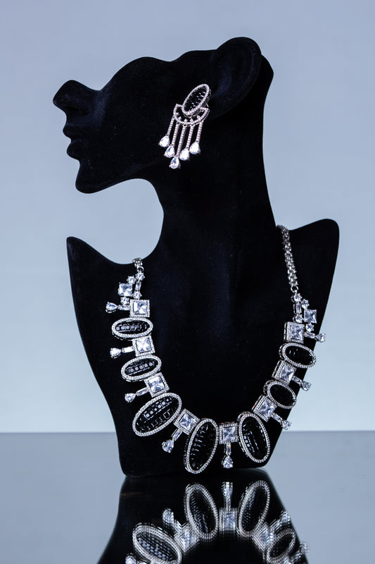 Black American Diamonds Zirconia and Rhinestone Designer Necklace