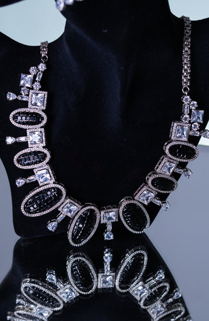 Black American Diamonds Zirconia and Rhinestone Designer Necklace