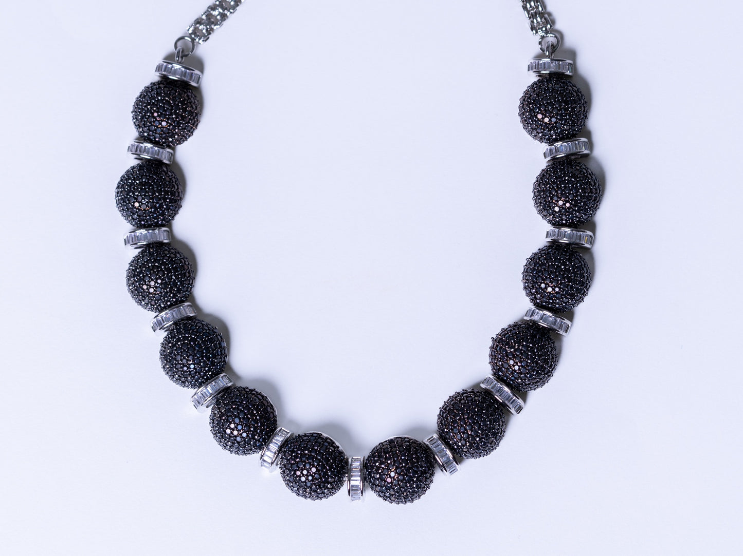 Italian Black American Diamonds Zirconia Stones Necklace