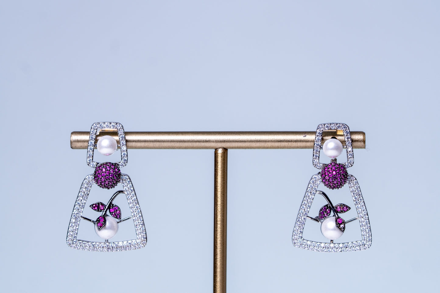 Pink and White Nano Setting American Diamonds Zirconia with Real Pearl Studded Designer Necklace