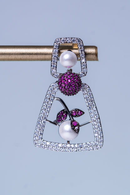 Pink and White Nano Setting American Diamonds Zirconia with Real Pearl Studded Designer Necklace