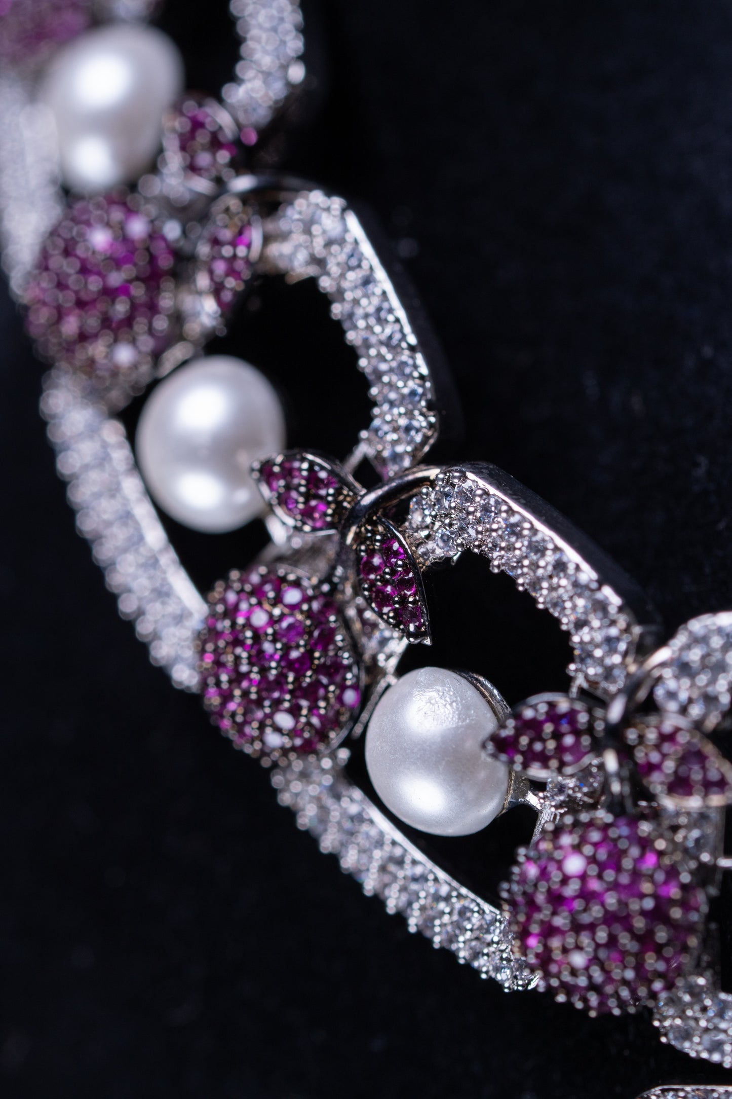 Pink and White Nano Setting American Diamonds Zirconia with Real Pearl Studded Designer Necklace