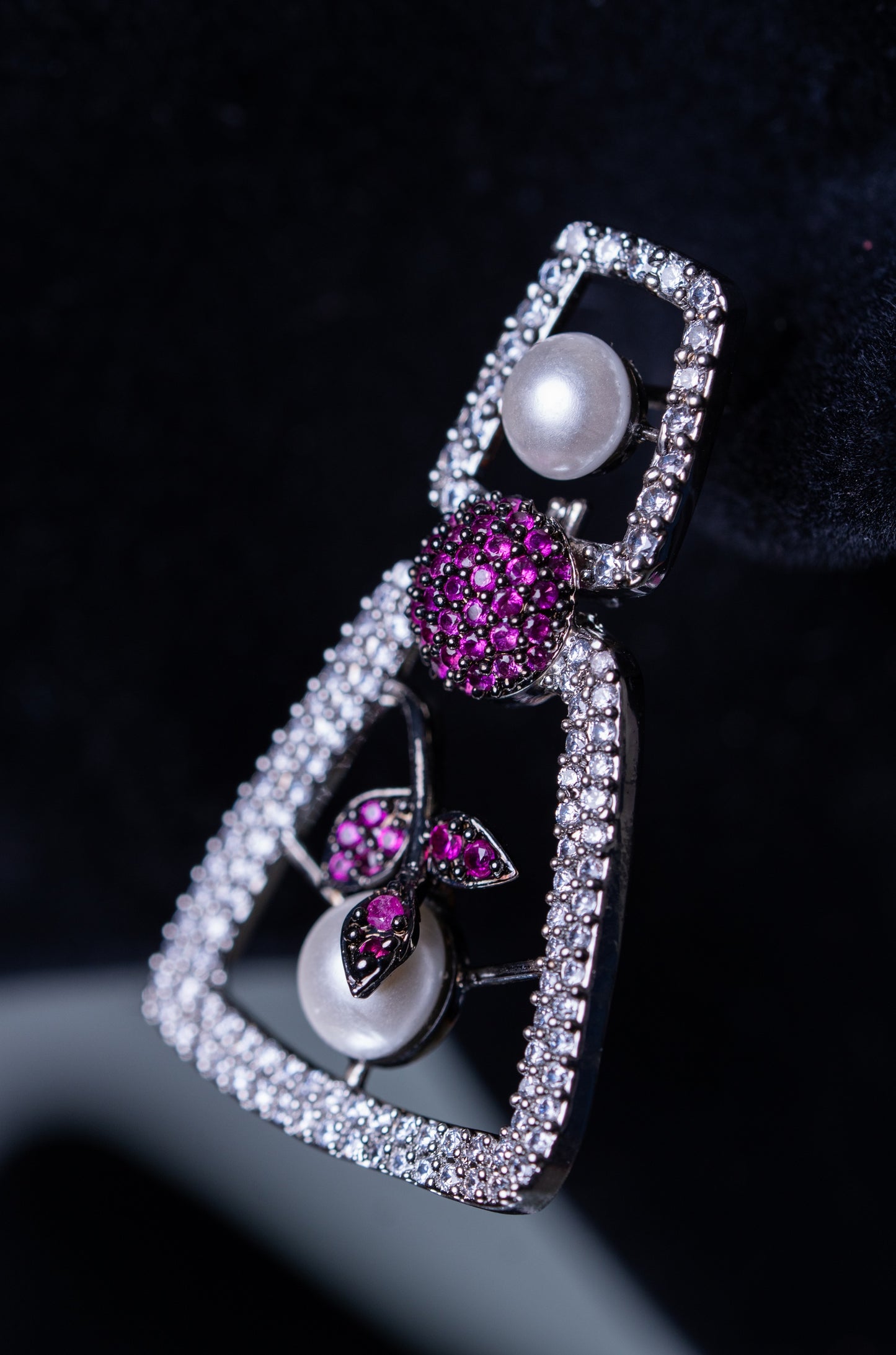 Pink and White Nano Setting American Diamonds Zirconia with Real Pearl Studded Designer Necklace