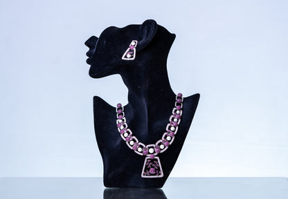 Pink and White Nano Setting American Diamonds Zirconia with Real Pearl Studded Designer Necklace