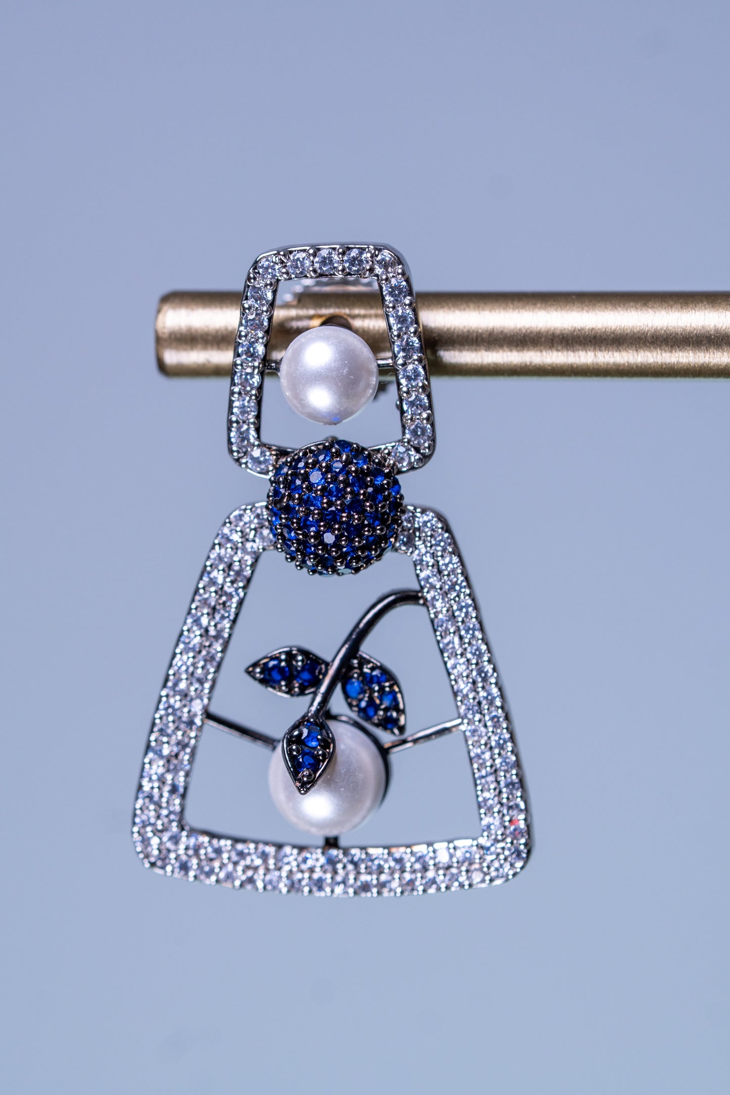 Blue and White Nano Setting American Diamonds Zirconia with Real Pearl Studded Designer Necklace