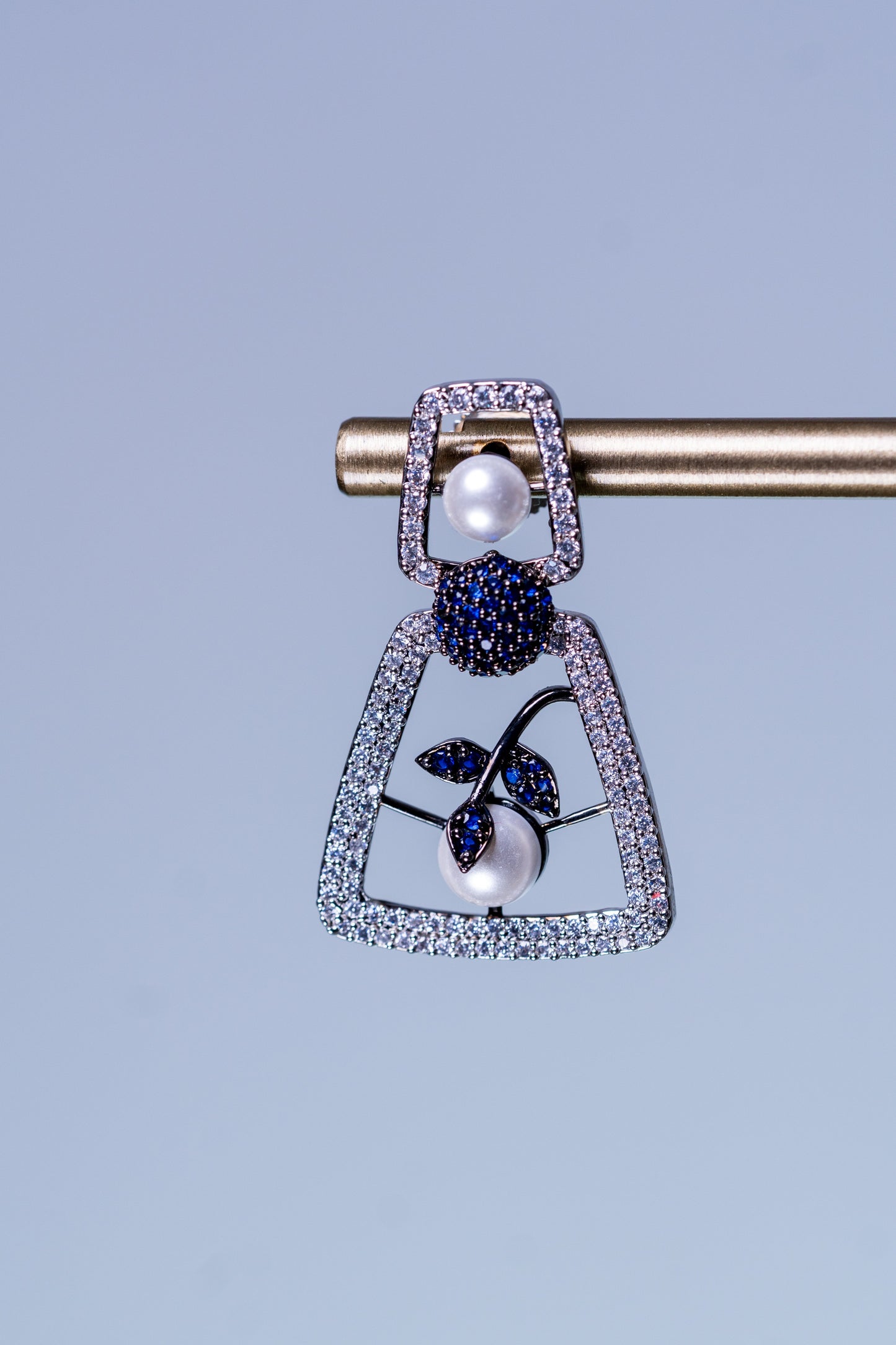 Blue and White Nano Setting American Diamonds Zirconia with Real Pearl Studded Designer Necklace