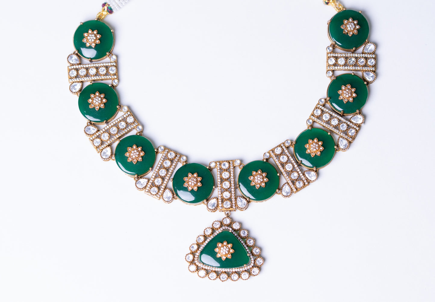 Tanjore Green Doublet Kundan 22KT Gold Plated Polish Necklace