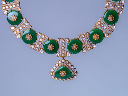 Tanjore Green Doublet Kundan 22KT Gold Plated Polish Necklace