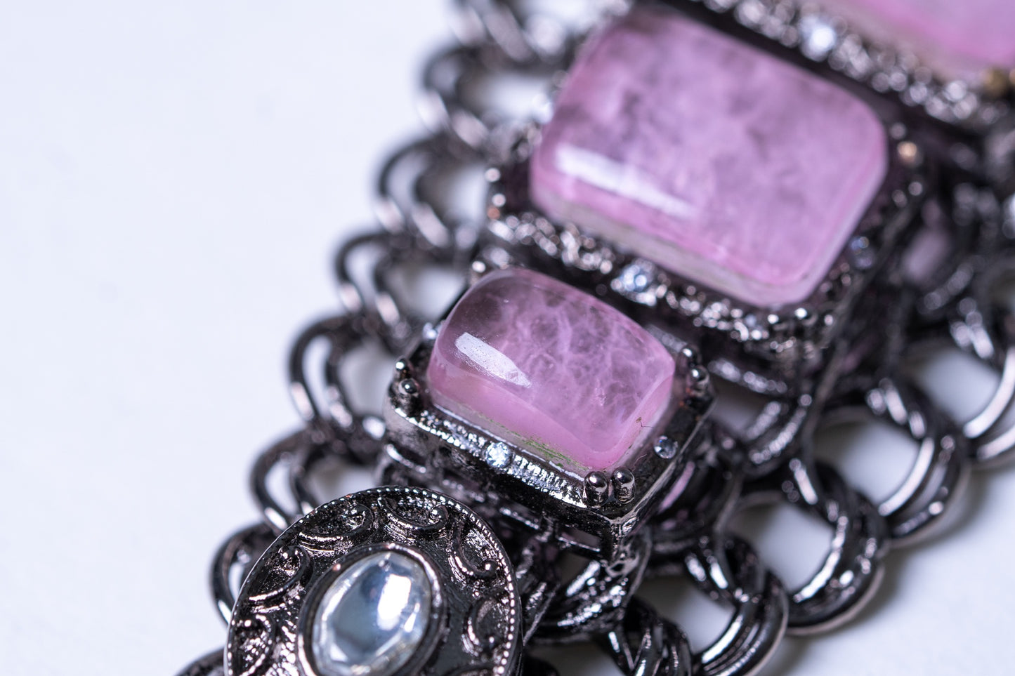 French Pink Doublet Stones with Oxidized Silver Plating Western Necklace