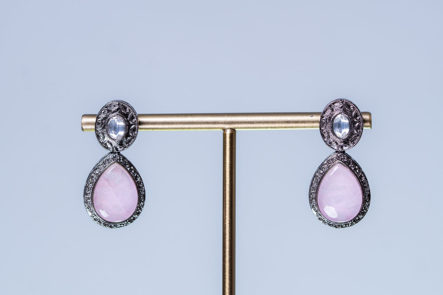 French Pink Doublet Stones with Oxidized Silver Plating Western Necklace