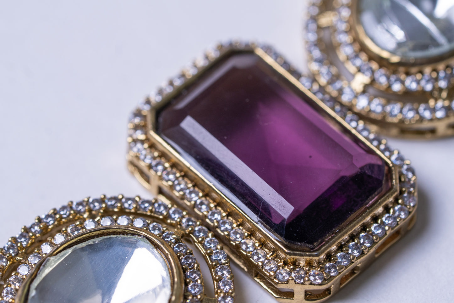 Amethyst and Uncut Polki Moissanite and American Diamonds Zirconia Hasli Necklace