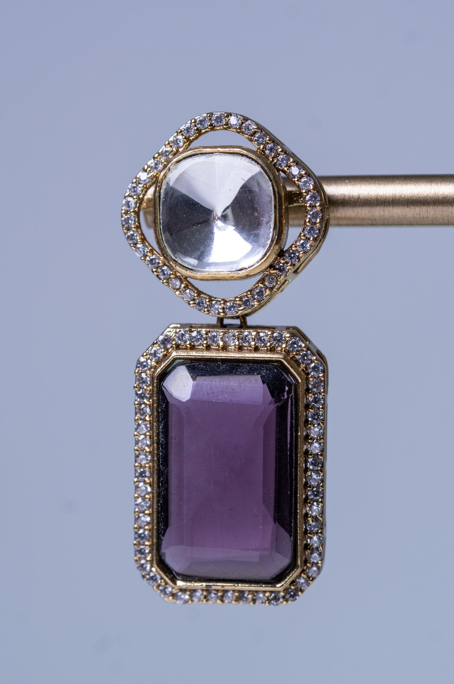Amethyst and Uncut Polki Moissanite and American Diamonds Zirconia Hasli Necklace