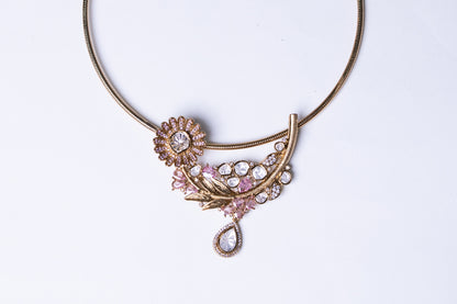 Italian Design with Polki Moissanite and Pink American Diamonds Gold Plated Hasli Necklace