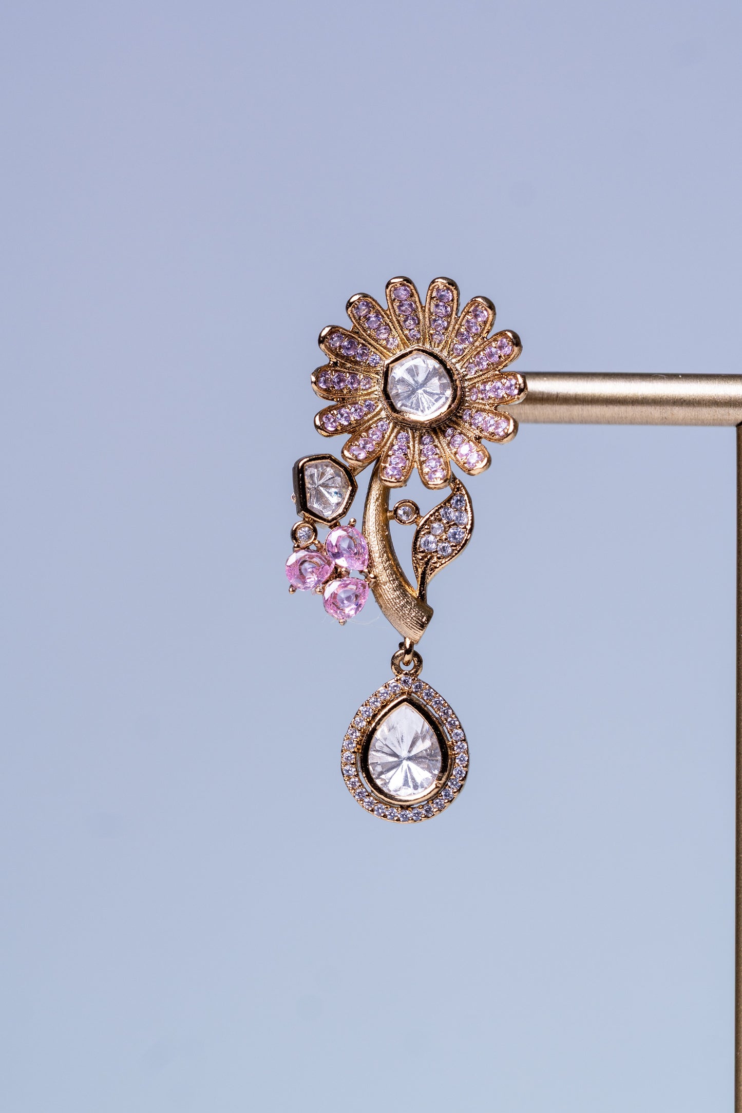 Italian Design with Polki Moissanite and Pink American Diamonds Gold Plated Hasli Necklace