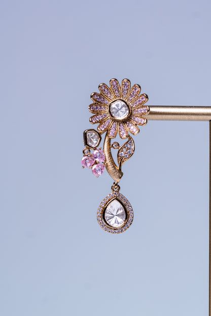 Italian Design with Polki Moissanite and Pink American Diamonds Gold Plated Hasli Necklace