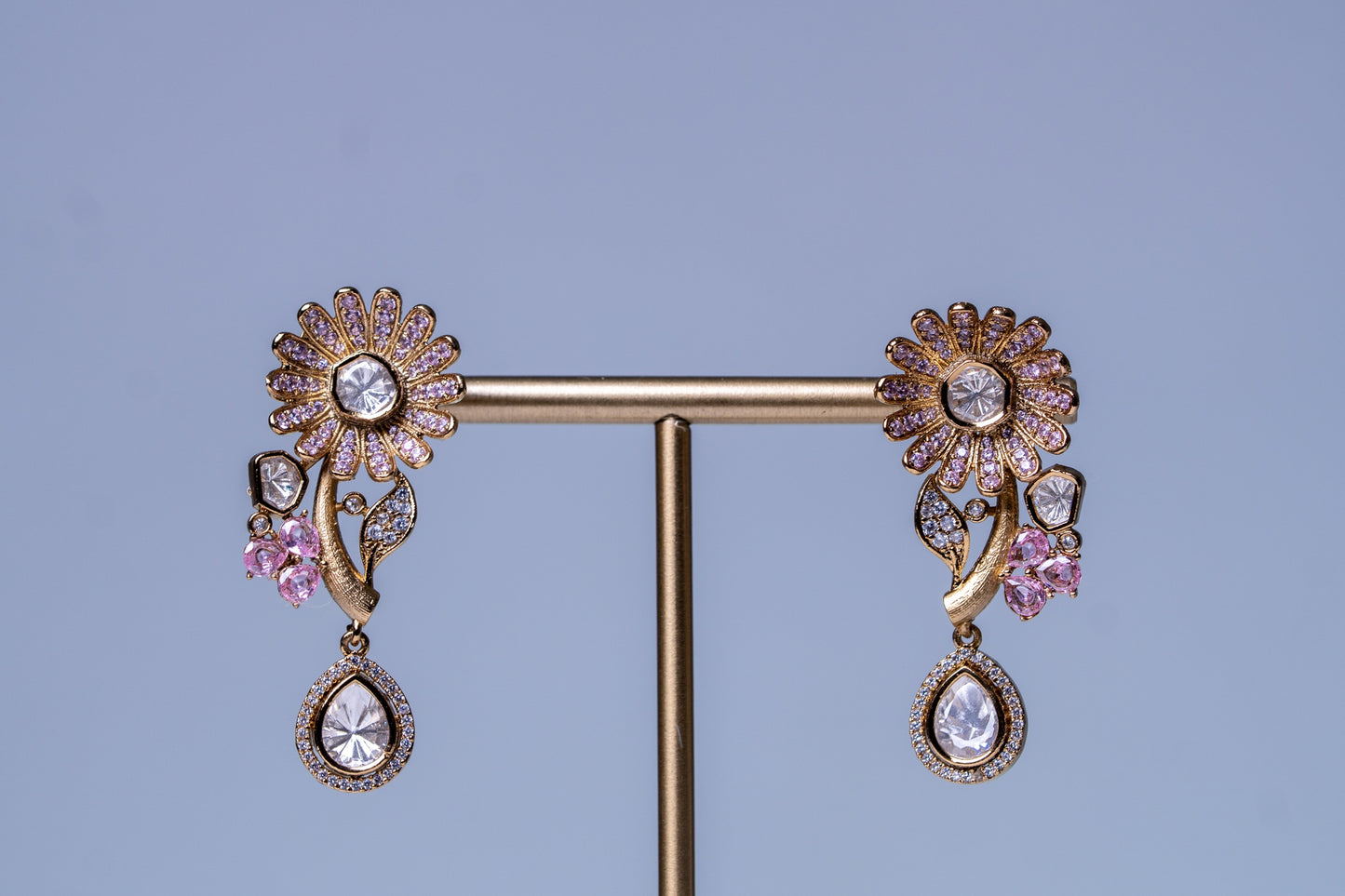 Italian Design with Polki Moissanite and Pink American Diamonds Gold Plated Hasli Necklace