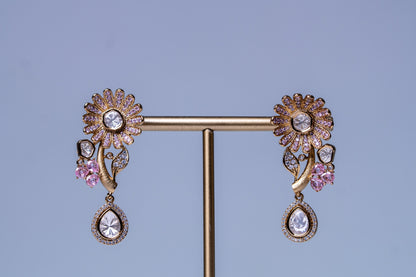 Italian Design with Polki Moissanite and Pink American Diamonds Gold Plated Hasli Necklace